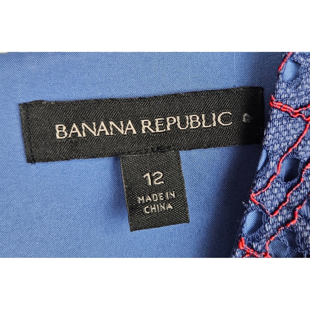 Banana Republic Blue Red Lace Asymmetrical Hem Fit Flare Dress Size 12 Cocktail - Picture 5 of 6